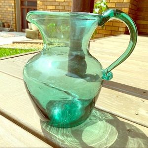 Vintage green glass pitcher